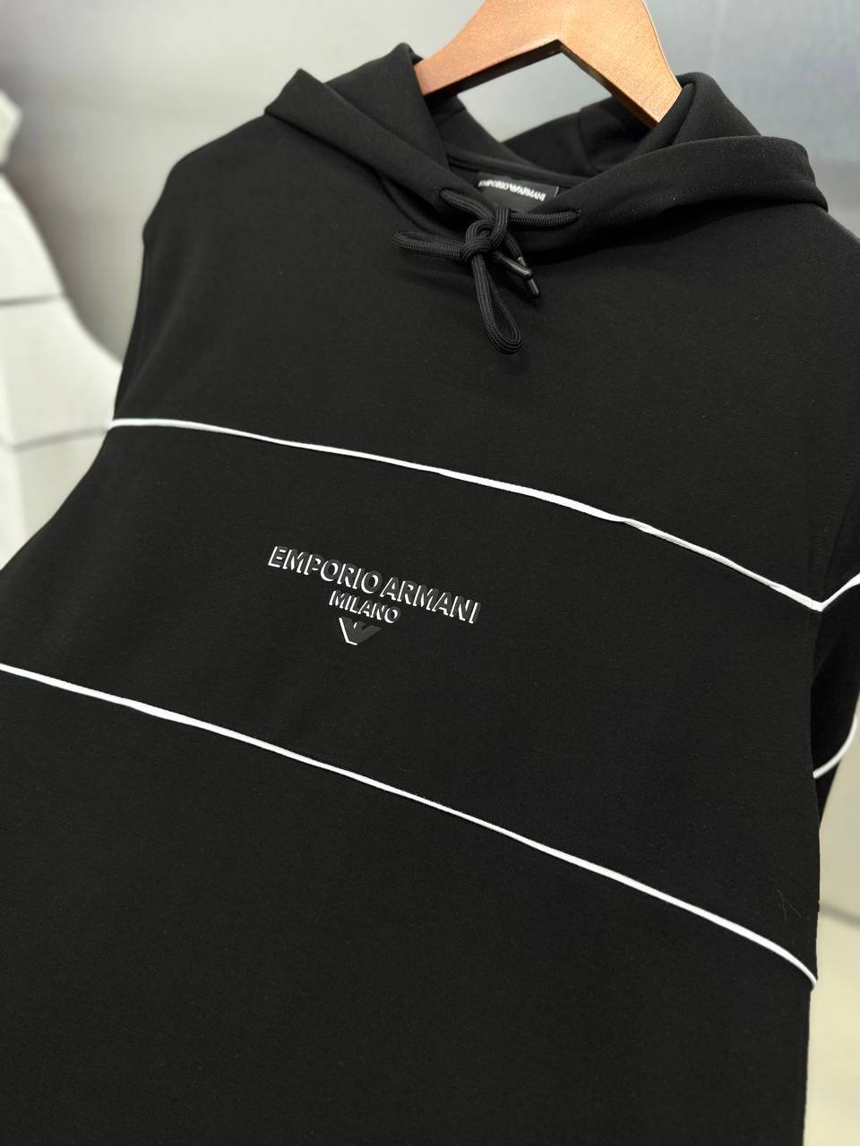 3D Effect Logo Black Hoodie for Men