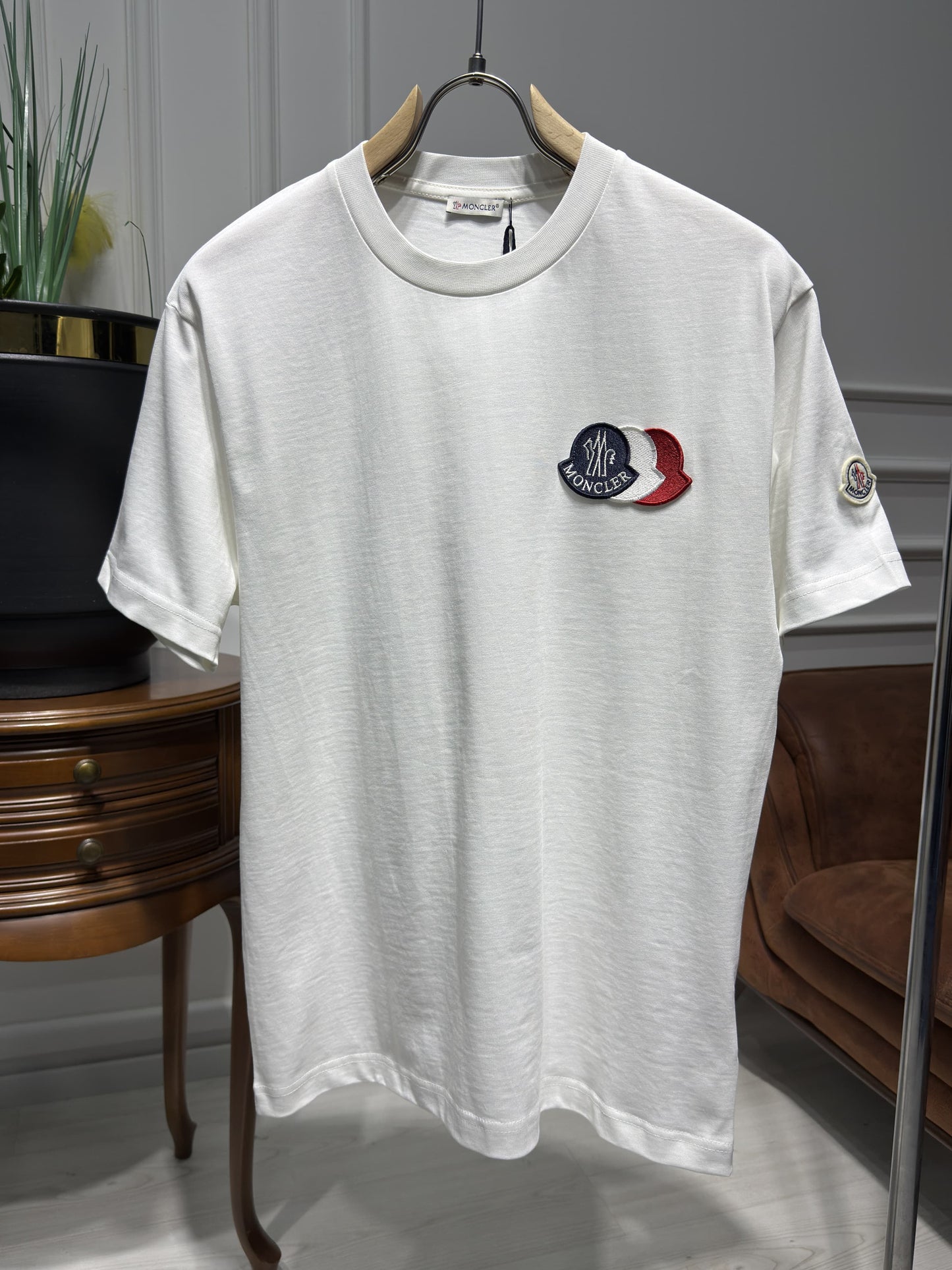 Embroidered Tricolor Logo White Tshirt For Men