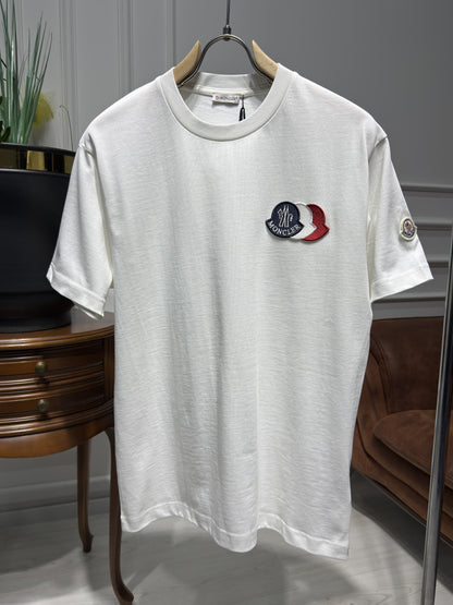 Embroidered Tricolor Logo White Tshirt For Men