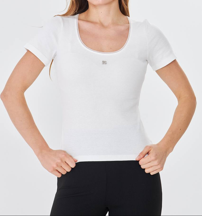 DG Metal Logo White Tshirt For Women