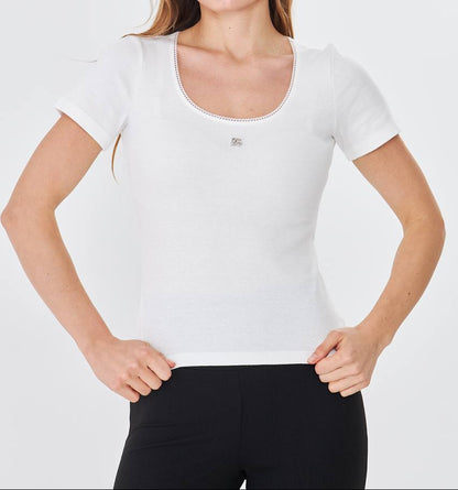 DG Metal Logo White Tshirt For Women
