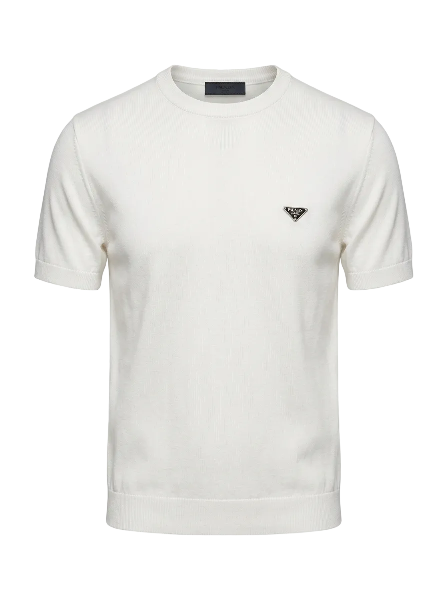 Prada White Knitted Tshirt For Men
