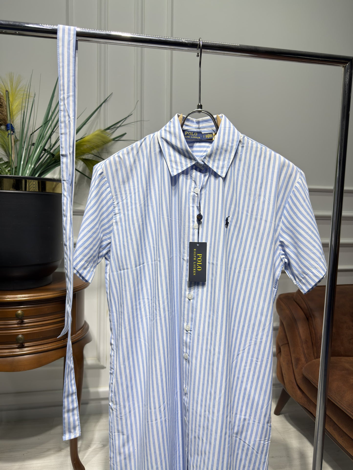 Striped Belted Shirt Dress For Women