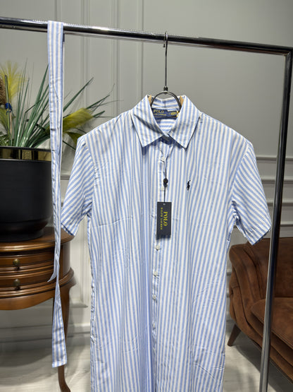 Striped Belted Shirt Dress For Women