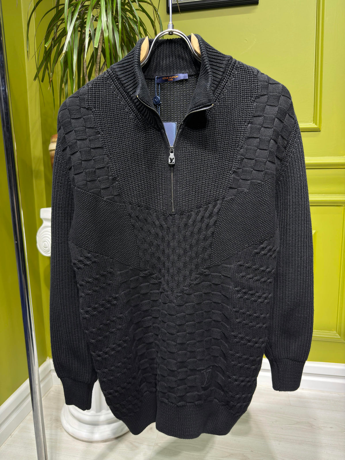 LV Half-Zip Knitted Signature Pullover in black For Men