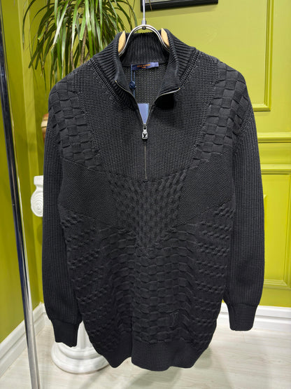 LV Half-Zip Knitted Signature Pullover in black For Men
