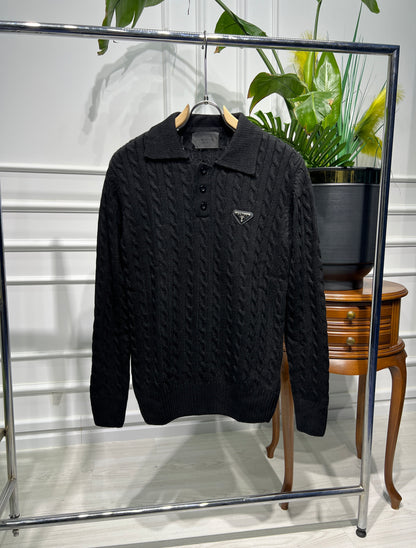 Prada Black Knitted Polo for Men