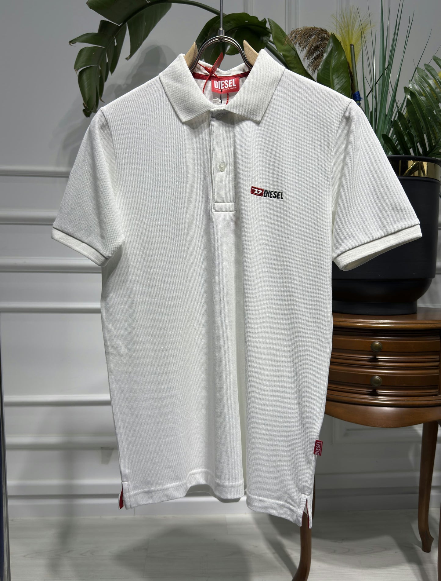Diesel Embroidered Logo White Polo Tshirt For Men