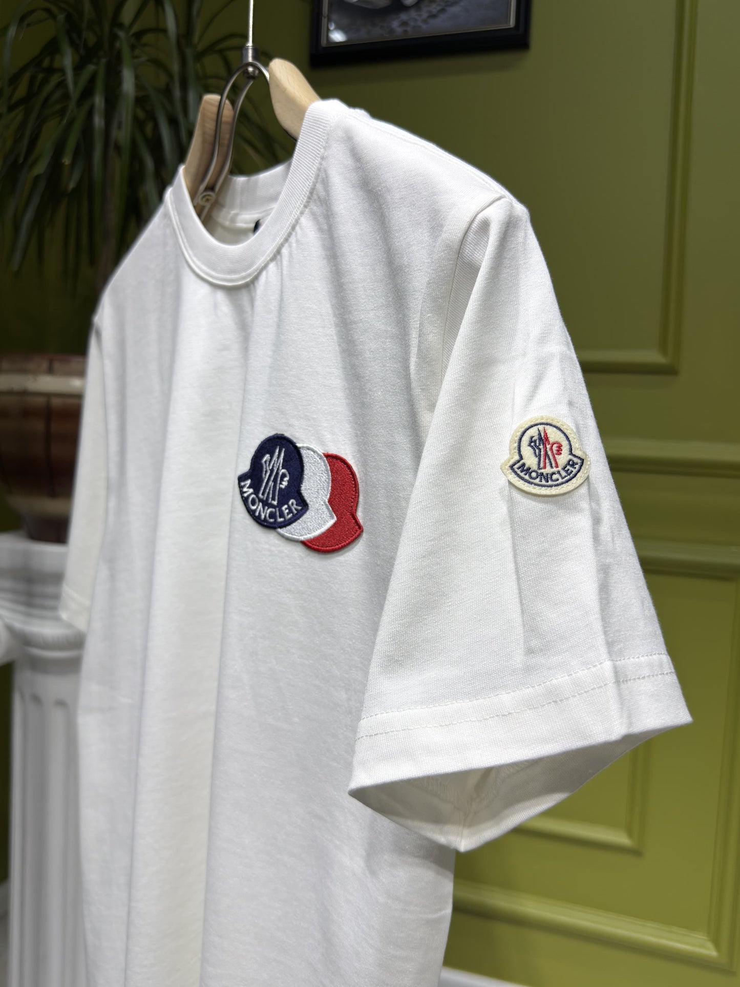 Embroidered Tricolor Logo White Tshirt For Men