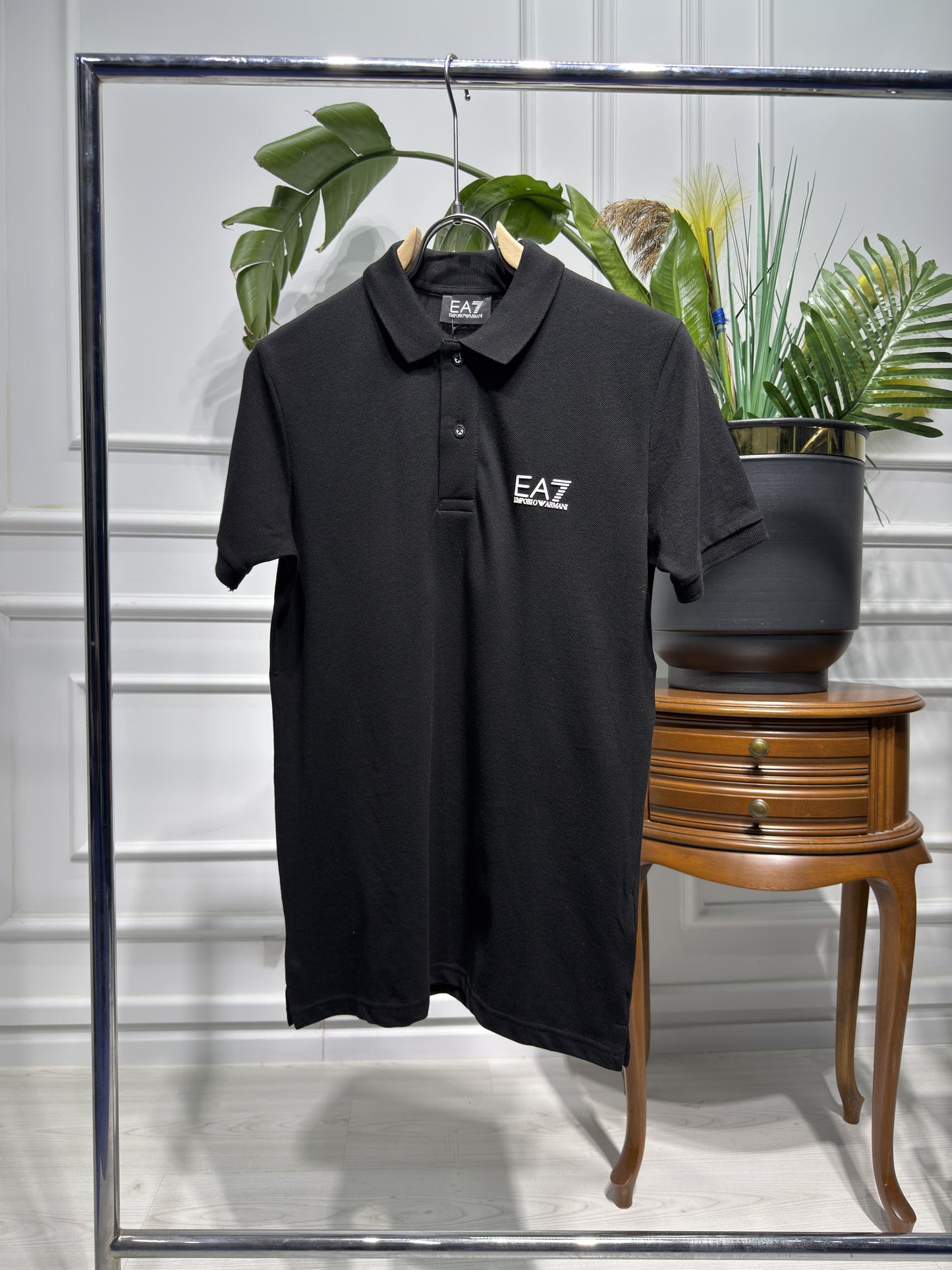 EA7 Rubber Logo Black Polo Tshirt For Men
