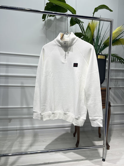 Hugo Boss White Half-Zipper Sweatshirt For Men