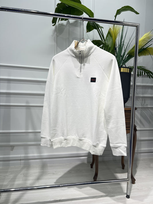 Hugo Boss White Half-Zipper Sweatshirt For Men