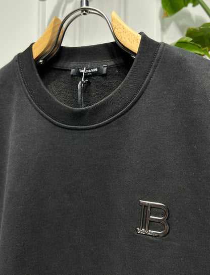 Balmain paris B metal logo black sweatshirt for men