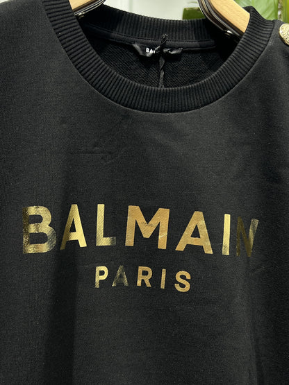 Black sweatshirt with gold Balmain Paris print for women