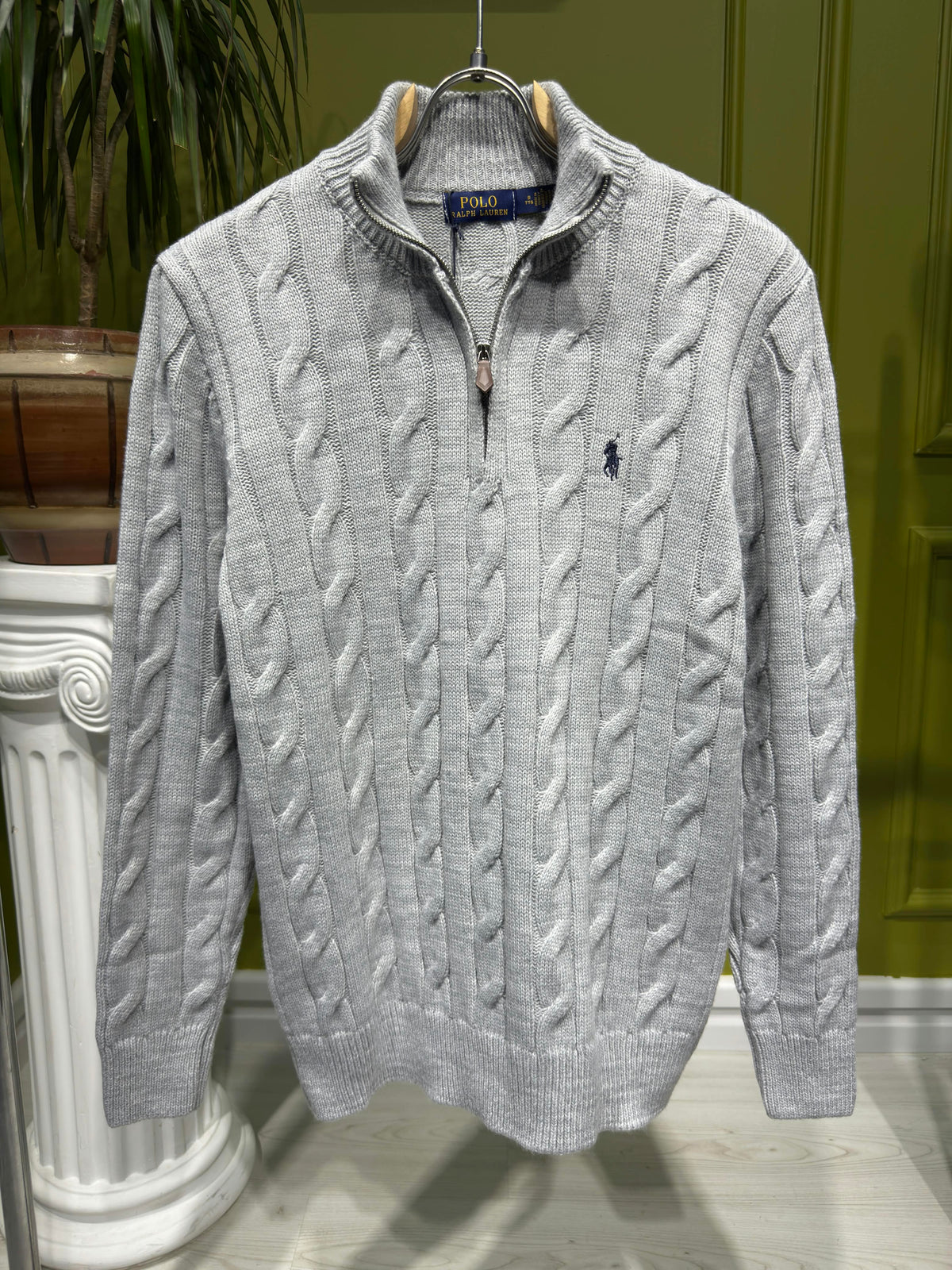 Polo Ralph Lauren Grey Cable-Knit Quarter-Zip For Men