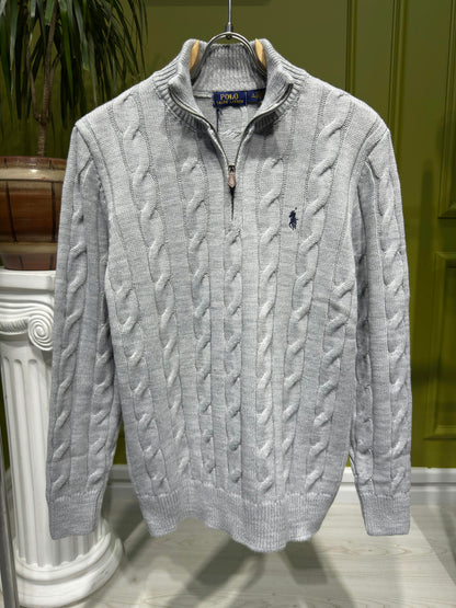 Polo Ralph Lauren Grey Cable-Knit Quarter-Zip For Men