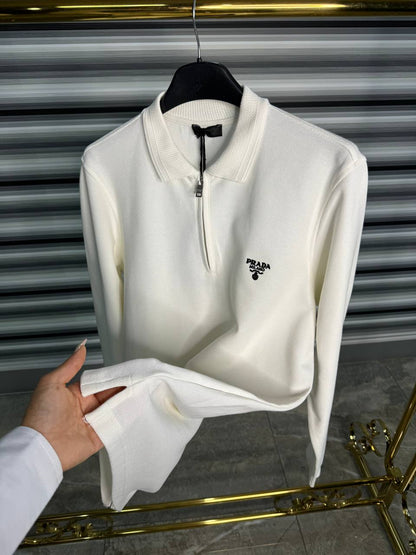 Prada Half-zip Offwhite Polo For Men