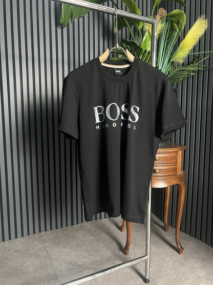 BOSS Silver Logo Black Tshirt For Men
