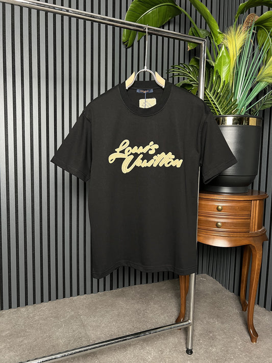 Louis Vuitton Embroidered Logo Black Tshirt For Men