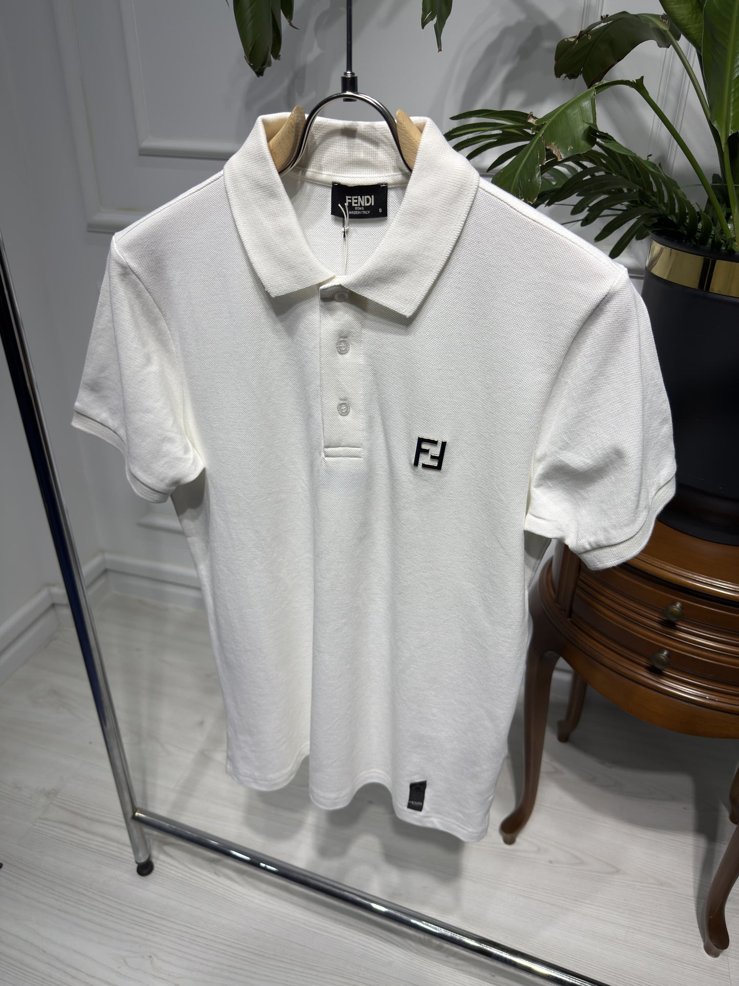 FF Metal Logo White Polo Tshirt For Men