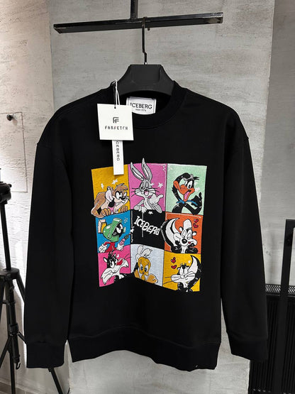 Looney Tunes Printed Logo Black Slimfit Sweatshirt For Men