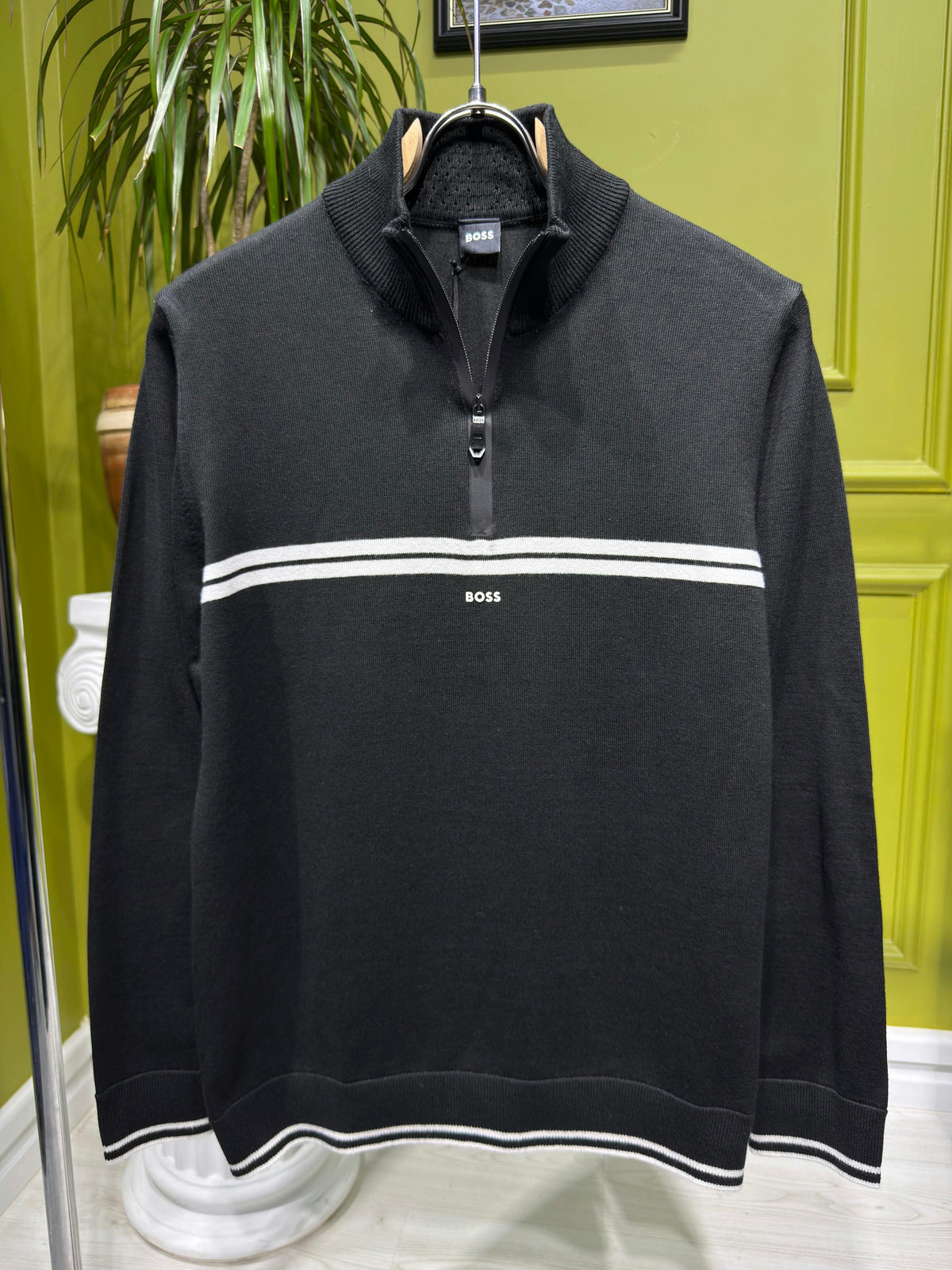 BOSS Black Quarter-zip Knit Pullover For Men