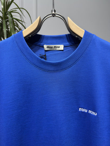 Miumiu Embroidered Logo Blue Tshirt For Men