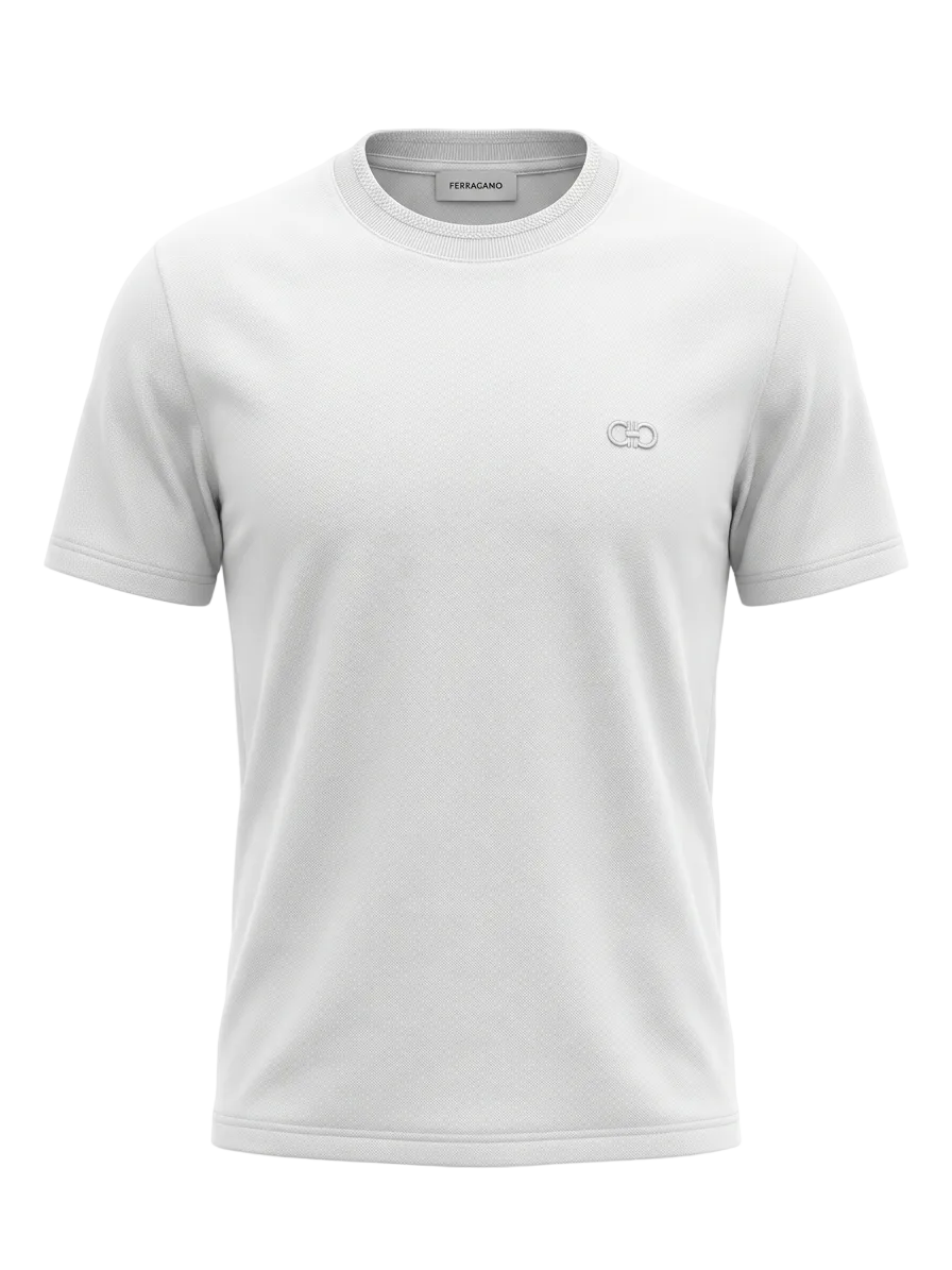 Ferragamo Embroidered Logo White Tshirt For Men