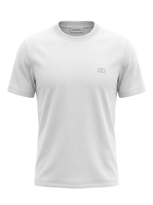 Ferragamo Embroidered Logo White Tshirt For Men