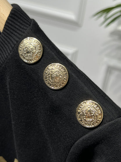Black sweatshirt with gold Balmain Paris print for women