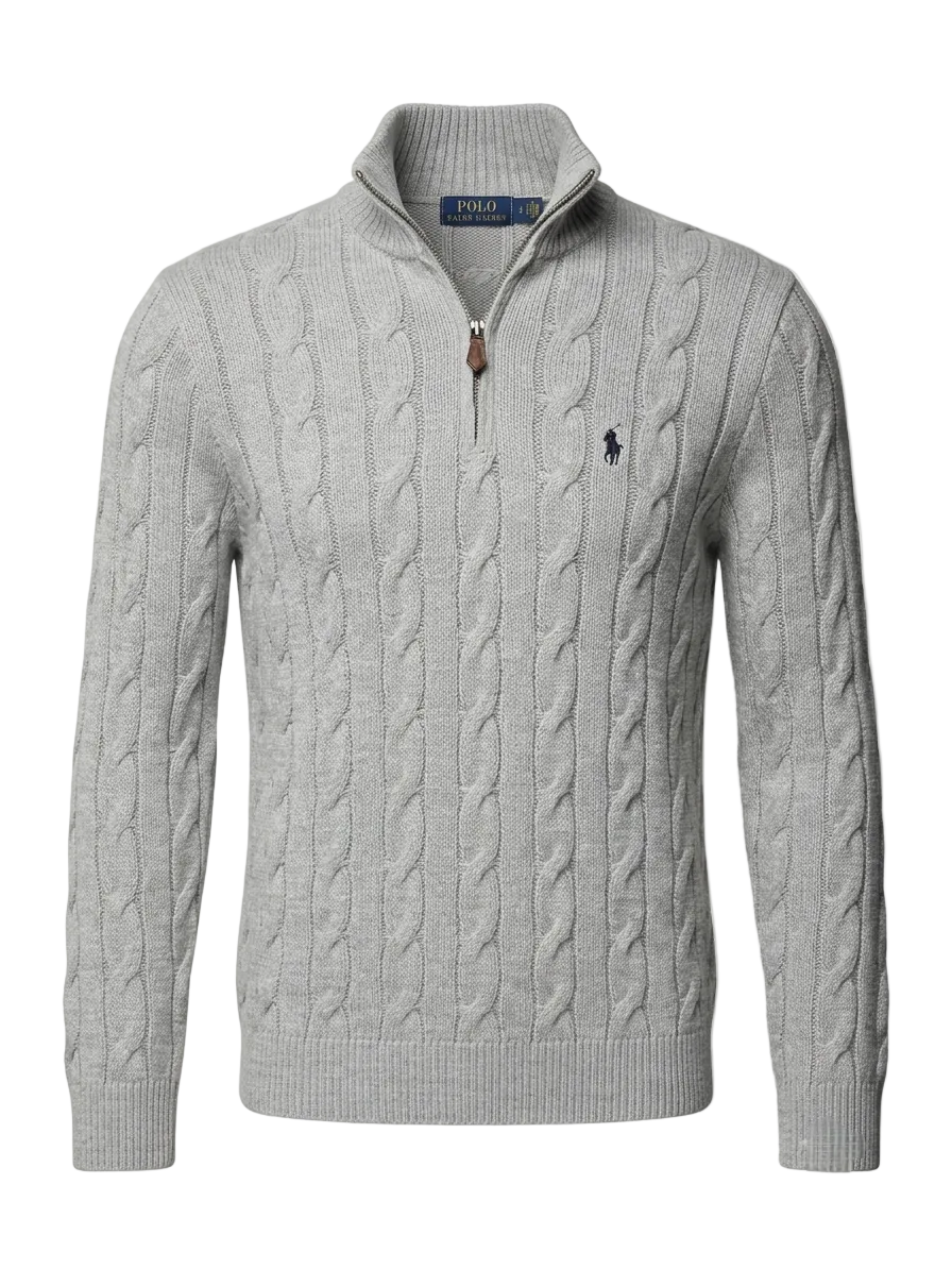 Polo Ralph Lauren Grey Cable-Knit Quarter-Zip For Men