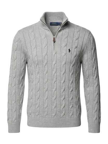 Polo Ralph Lauren Grey Cable-Knit Quarter-Zip For Men
