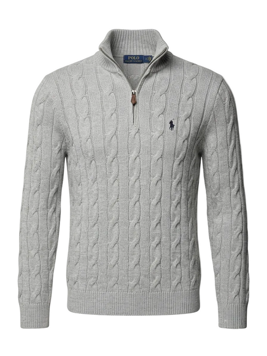 Polo Ralph Lauren Grey Cable-Knit Quarter-Zip For Men