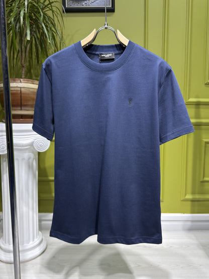 YSL Embroidered Logo Navy Blue Tshirt For Men