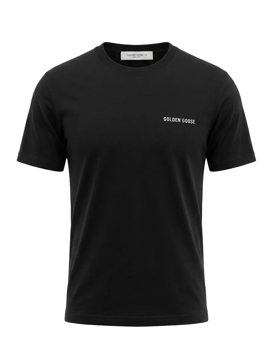 Golden Goose Logo Printed Black Tshirt For Men