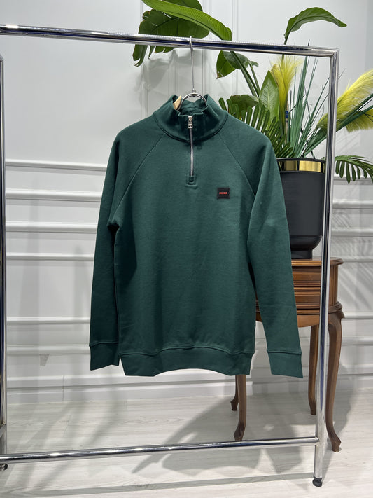 Hugo Boss Dark Green Half-Zipper Sweatshirt For Men
