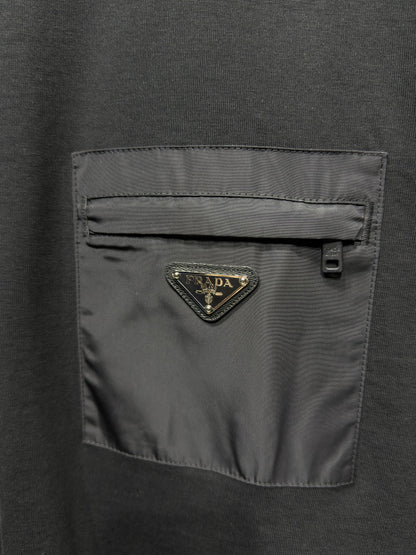 Nylon Pocket Black Tshirt For Men