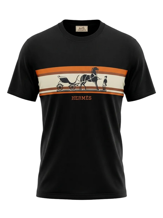 Hermes Logo Printed Black Tshirt For Men