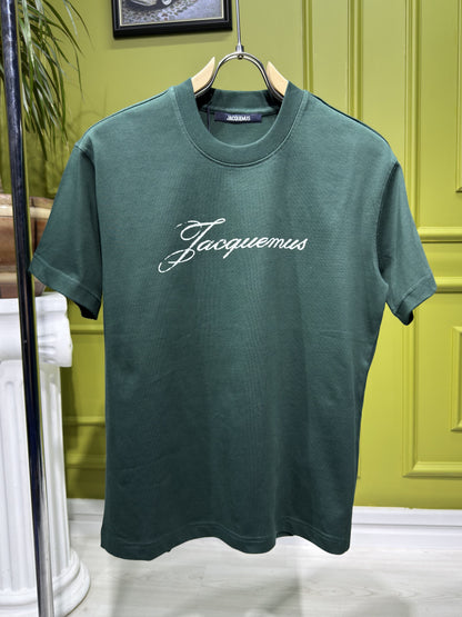 Jacquemus Logo Printed Dark Green Tshirt For Men