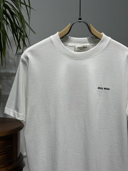 Miumiu Embroidered Logo White Tshirt For Men