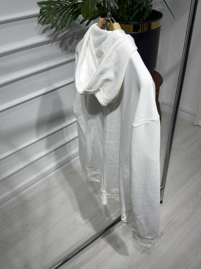 Embriodered logo full-zip white hoodie for men