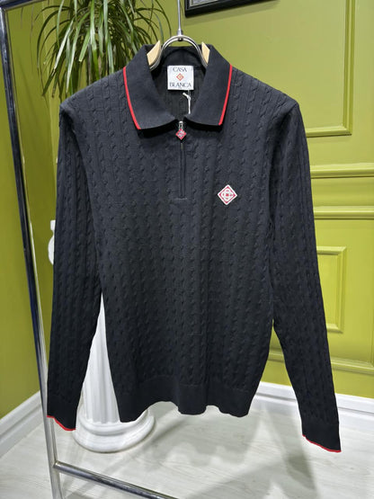 Casablanfa Black cable-knit Polo for Men