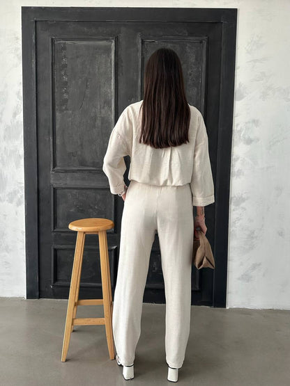 Beige Linen Set 3/4 Sleeve
