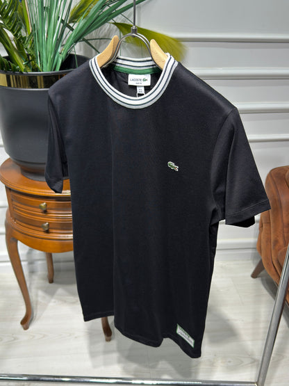 Made In France Stripe Neck Slim fit Black Tshirt For Men