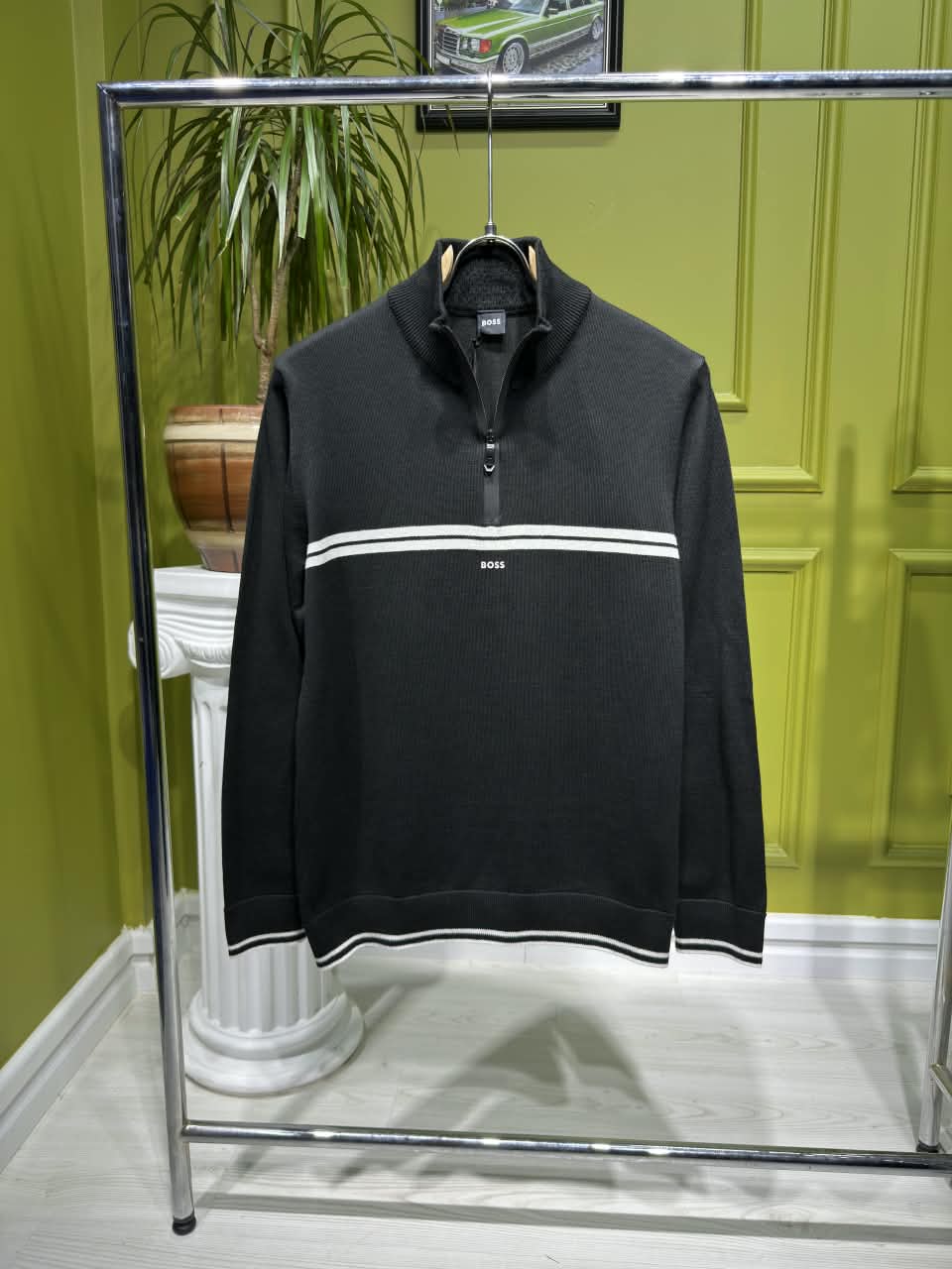 BOSS Black Quarter-zip Knit Pullover For Men
