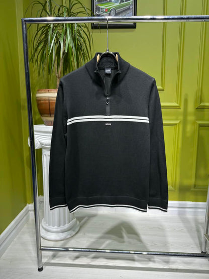 BOSS Black Quarter-zip Knit Pullover For Men