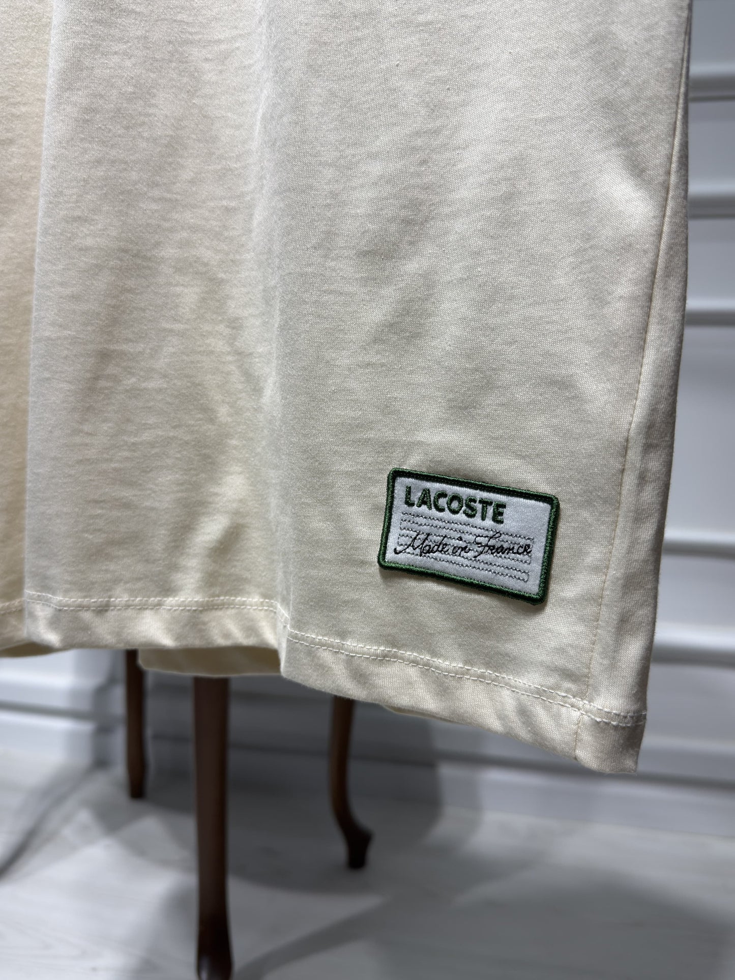 Made In France Stripe Neck Slim fit Cream Tshirt For Men