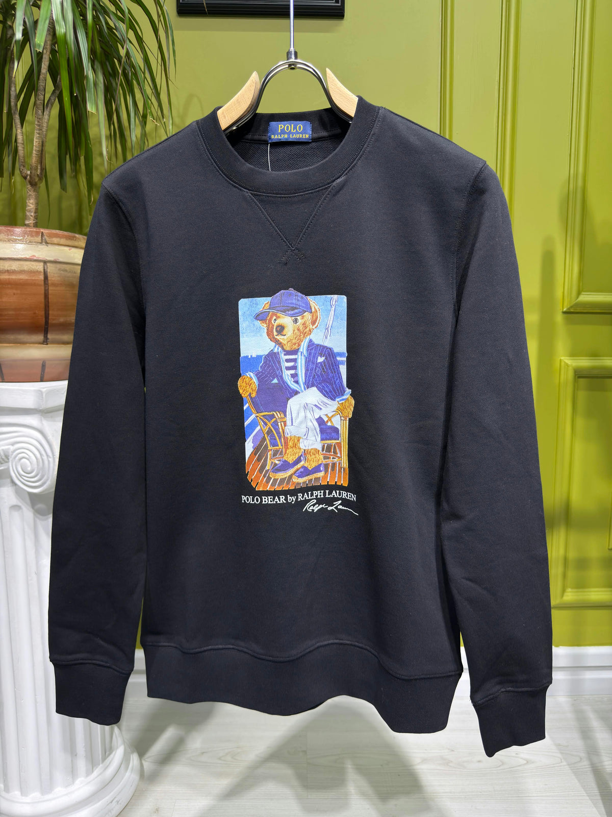Polo Bear Logo Printed Black Sweatshirt For Men