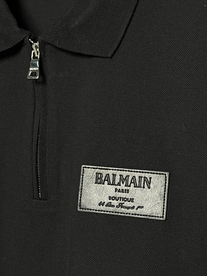Balmain With Leather Label Black Polo Tshirt For Men