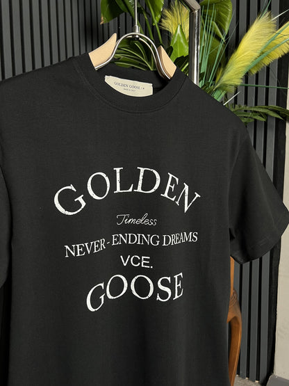 Golden Goose Logo Printed Black Tshirt For Men